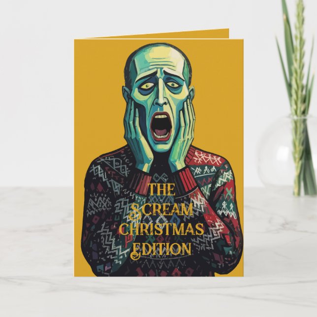 Tarjeta Christmas Crisis - Edvard Munch Seasonal Sweater (Anverso)