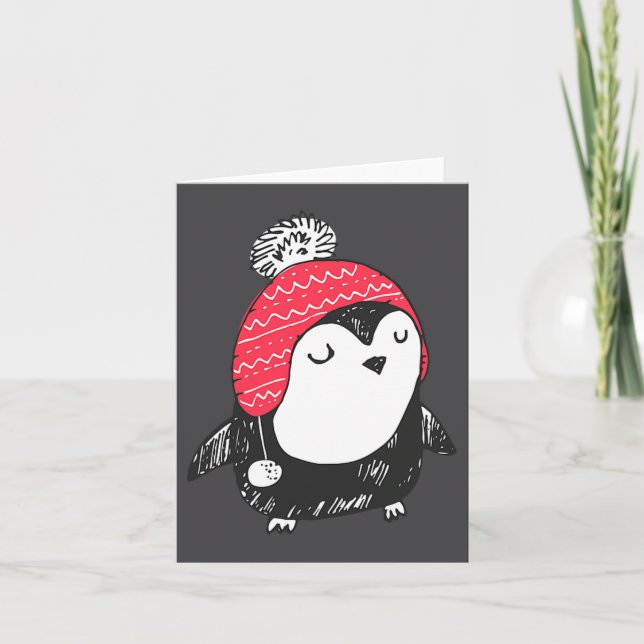 Tarjeta Christmas Cute Baby Penguin Wearing Winter Hat W_e (Anverso)