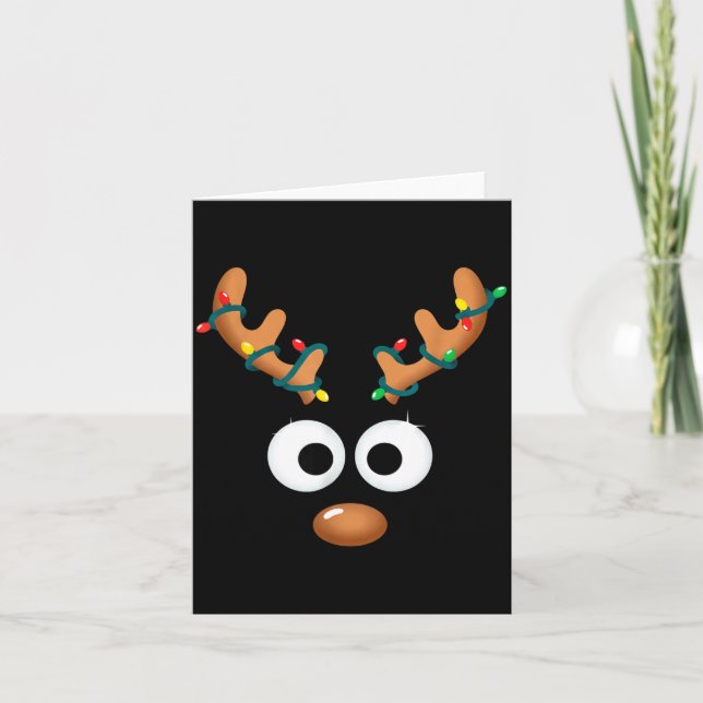 Tarjeta Christmas Cute Reindeer Face Antlers Wrapped In Li (Anverso)