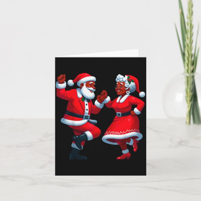 Tarjeta Christmas Dancing Black African American Santa Mrs (Anverso)
