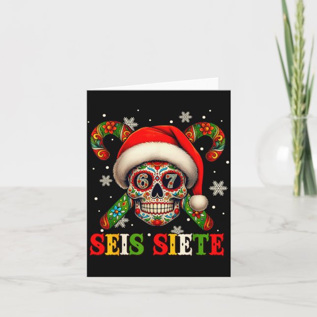 Tarjeta Christmas Dia De Los Muertos Sugar Skull Seis Siet (Anverso)