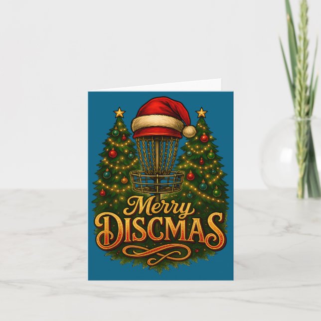 Tarjeta Christmas Disc Golf Merry Discmas  (Anverso)