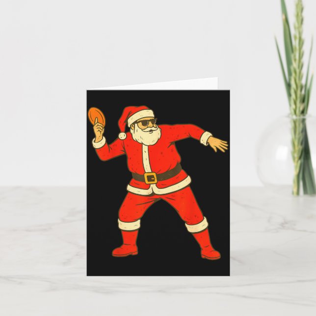 Tarjeta Christmas Disc Golf Vintage Funny Santa Xmas  (Anverso)