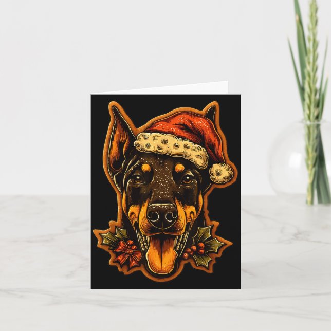 Tarjeta Christmas Doberman Dog With Santa Hat Gingerbread  (Anverso)