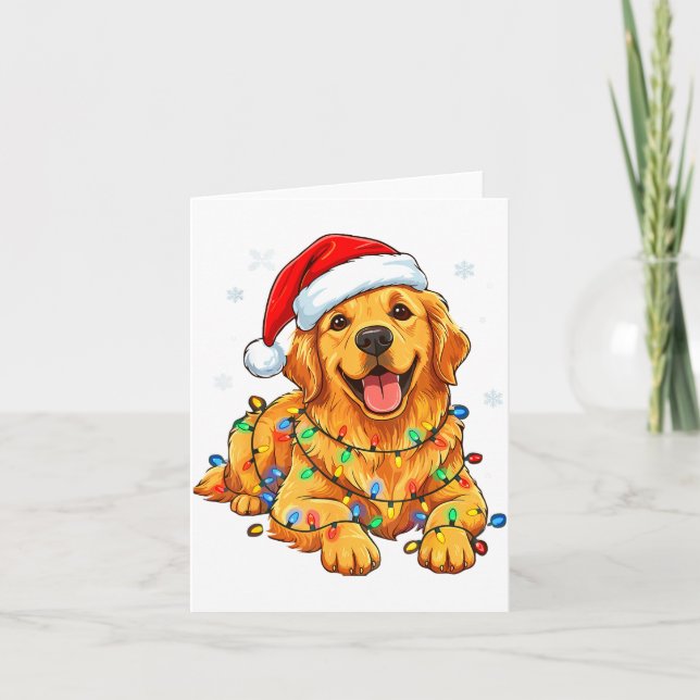 Tarjeta Christmas Dog Golden Retriever Lights Xmas  (Anverso)