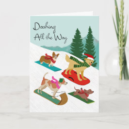 Tarjeta Christmas Dogs Sledding Dashing All the Way