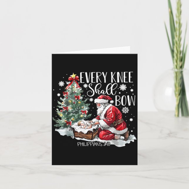 Tarjeta Christmas Every Knee Shall Bow Santa Nativity Scen (Anverso)