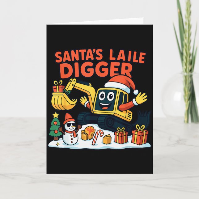 Tarjeta Christmas Excavator Santa Digger Funny Holiday  (Anverso)