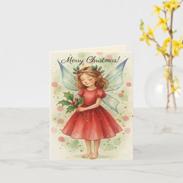 Tarjeta Christmas Fairy Watercolor Art Greetings  (flor amarilla)