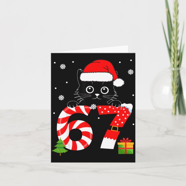 Tarjeta Christmas Family Black Cat 67 Six Seven Santa Men  (Anverso)