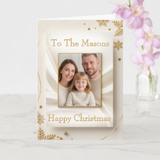 Tarjeta Christmas Family Photo Card - Golden Picture Frame