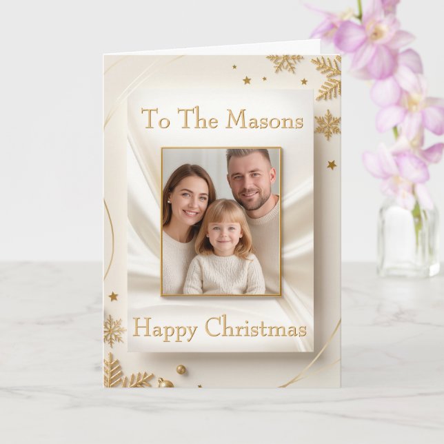 Tarjeta Christmas Family Photo Card - Golden Picture Frame (Orquídea)