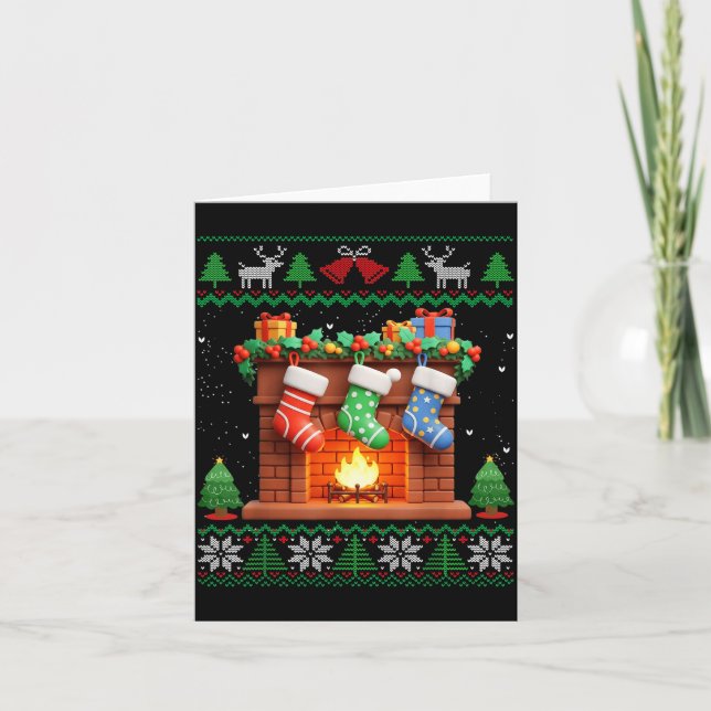 Tarjeta Christmas Fireplace Stockings Funny Ugly Christmas (Anverso)