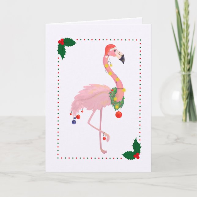 Tarjeta Christmas Flamingo Santa Hat (Anverso)