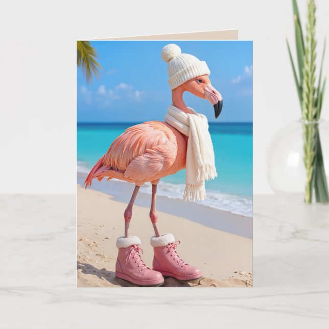 Tarjeta Christmas Flamingo Wearing Winter Attire (Anverso)