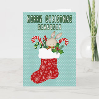 Tarjeta Christmas for Grandson Stocking with Bunny