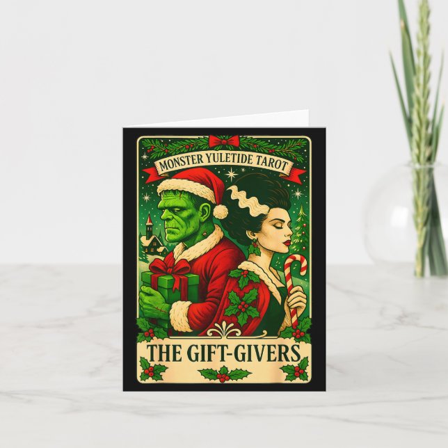 Tarjeta Christmas Frankenstein And Bride The Lovers Tarot  (Anverso)