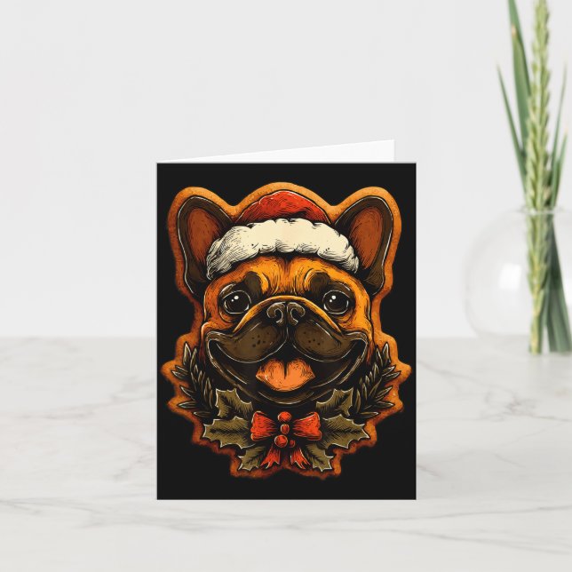 Tarjeta Christmas French Bulldog With Santa Hat Gingerbrea (Anverso)