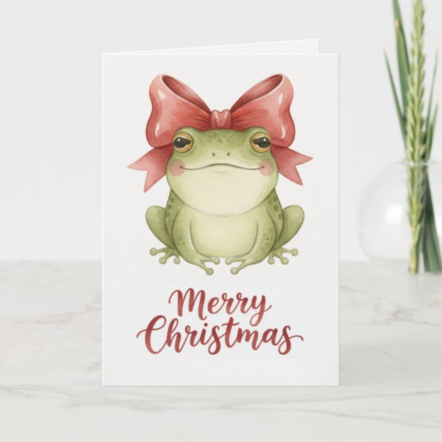 Tarjeta Christmas Frog with Festive Bow Card (Anverso)