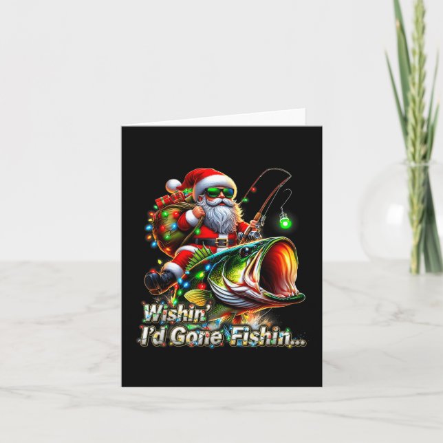 Tarjeta Christmas Funny Fish Santa Fishing Merry Fishmas  (Anverso)