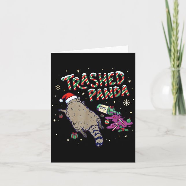 Tarjeta Christmas Funny Trashed Panda Racoon Gets Drunk Xm (Anverso)