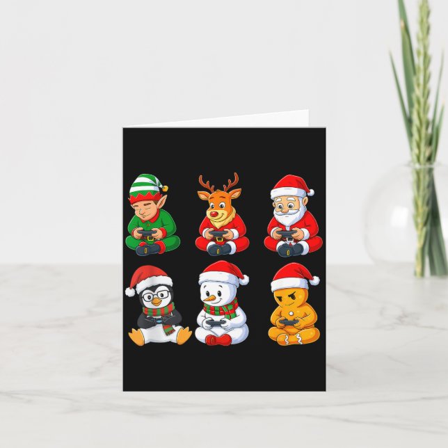 Tarjeta Christmas Gamer Boys Video Games Santa Elf Reindee (Anverso)