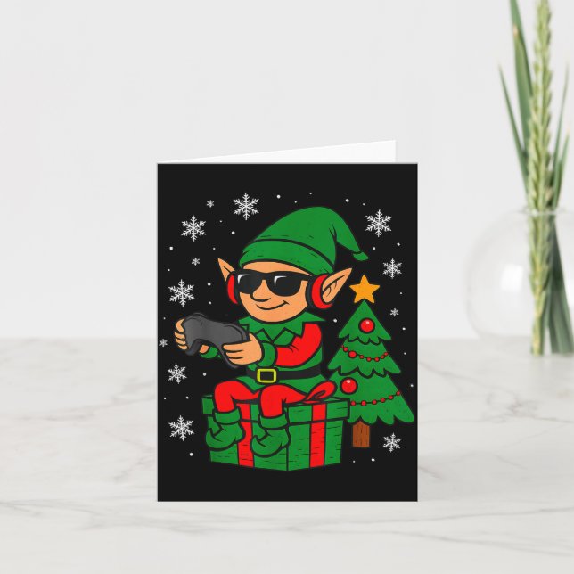 Tarjeta Christmas Gamer Retro Elf Funny Xmas Gaming Boys K (Anverso)