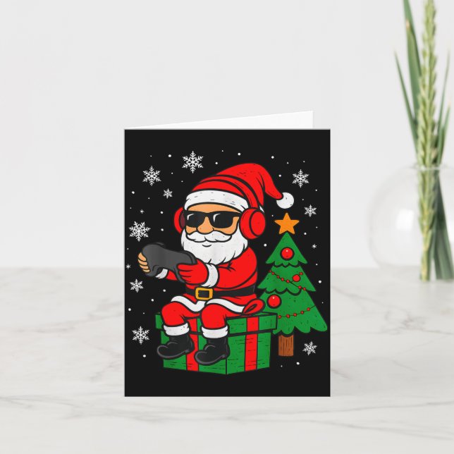 Tarjeta Christmas Gamer Retro Santa Funny Xmas Gaming Men  (Anverso)