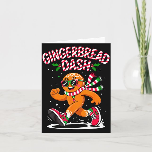 Tarjeta Christmas Gingerbread Dash Running Runner Xmas Mar (Anverso)
