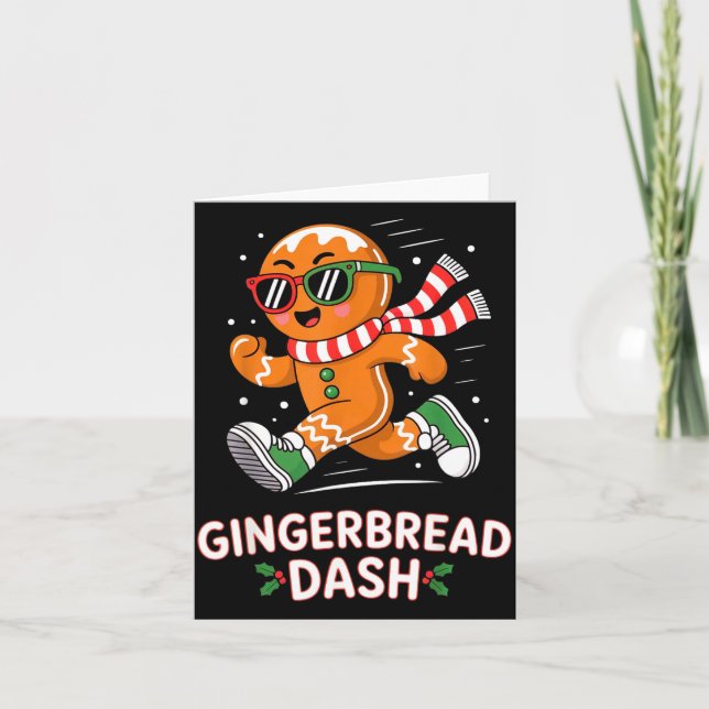 Tarjeta Christmas Gingerbread Dash Running Runner Xmas Mar (Anverso)