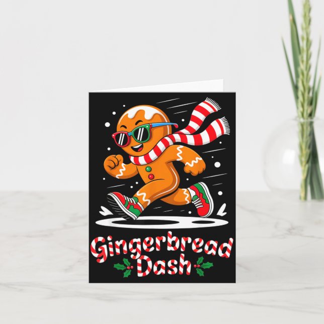 Tarjeta Christmas Gingerbread Dash Running Runner Xmas Mar (Anverso)