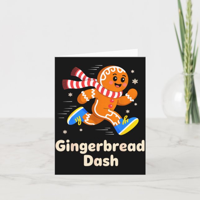 Tarjeta Christmas Gingerbread Dash Running Runner Xmas Mar (Anverso)