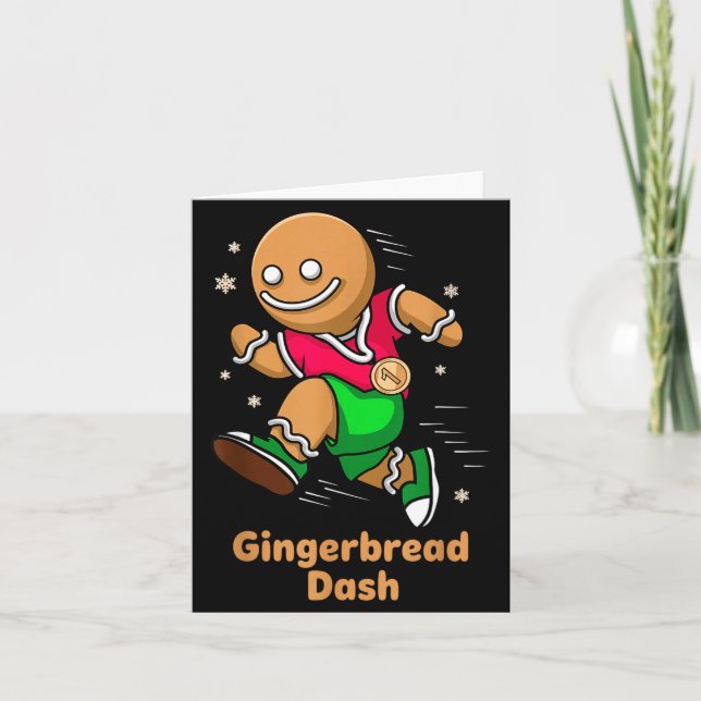 Tarjeta Christmas Gingerbread Dash Running Runner Xmas Mar (Anverso)