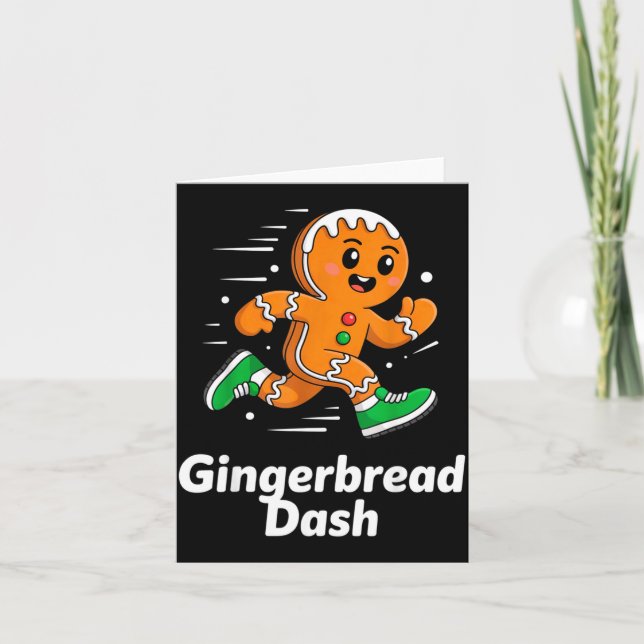 Tarjeta Christmas Gingerbread Dash Running Runner Xmas Mar (Anverso)