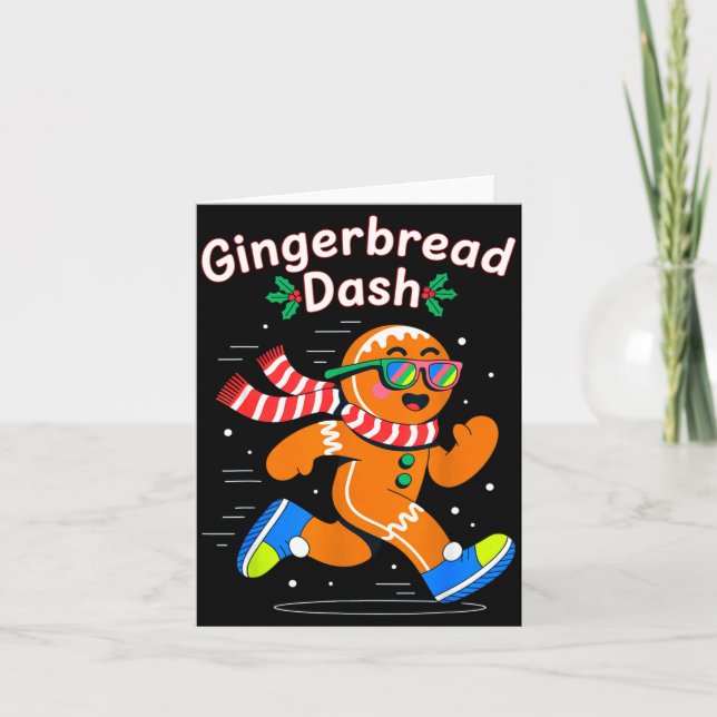 Tarjeta Christmas Gingerbread Dash Running Runner Xmas Mar (Anverso)