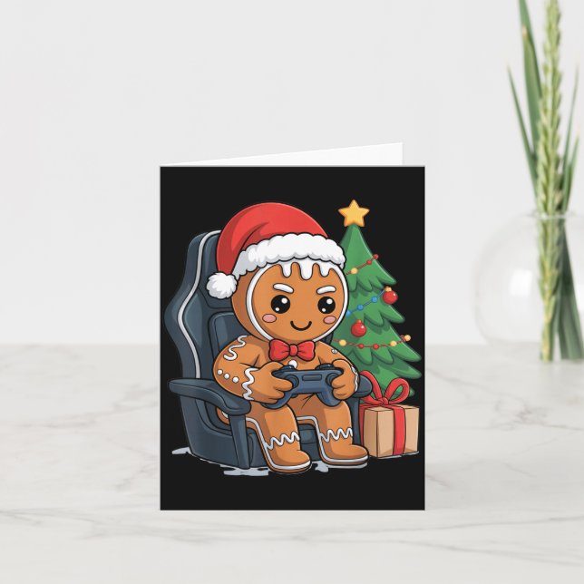 Tarjeta Christmas Gingerbread Gamer Chair Holiday Gaming B (Anverso)