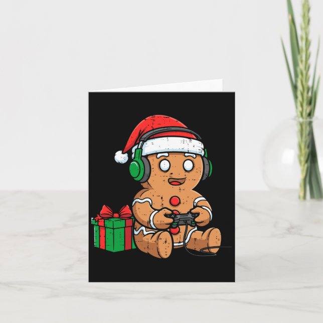 Tarjeta Christmas Gingerbread Gamer Xmas Gaming Boys Kids  (Anverso)