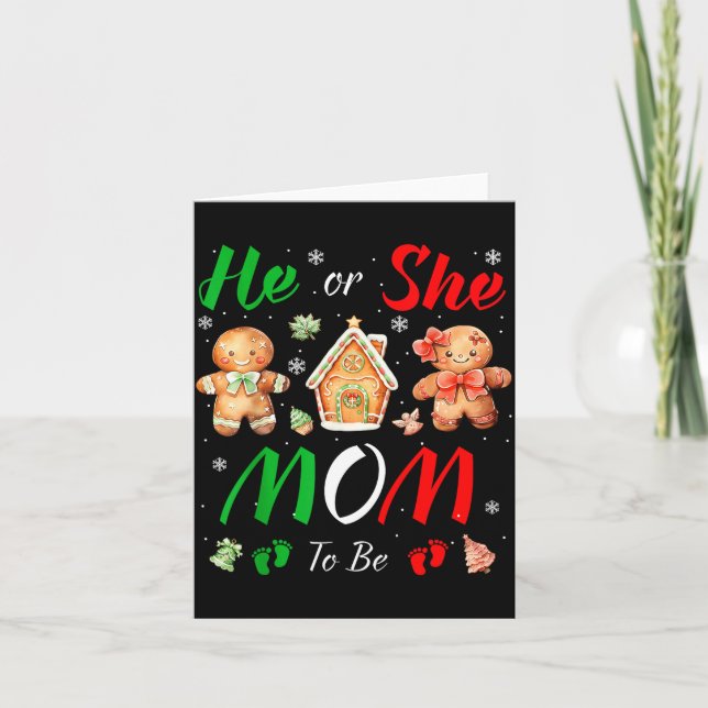 Tarjeta Christmas Gingerbread Gender Reveal He Or She Mom  (Anverso)