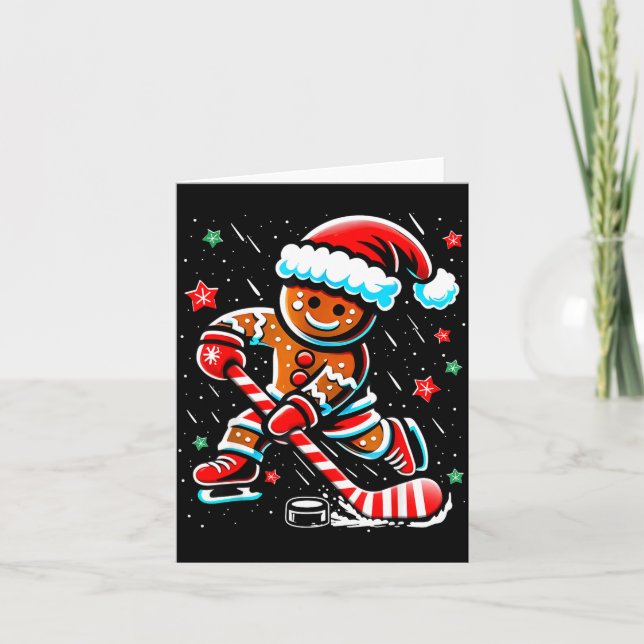 Tarjeta Christmas Gingerbread Ice Hockey Srts Funny Xmas P (Anverso)