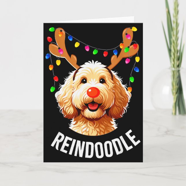 Tarjeta Christmas Goldendoodle Reindeer Doodle Dog Reindoo (Anverso)