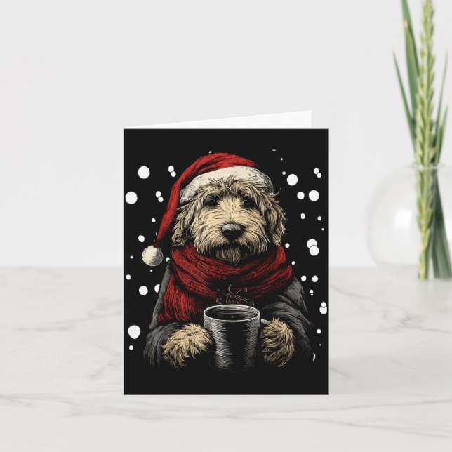 Tarjeta Christmas Goldendoodle Santa Hat Coffee Lover Funn (Anverso)