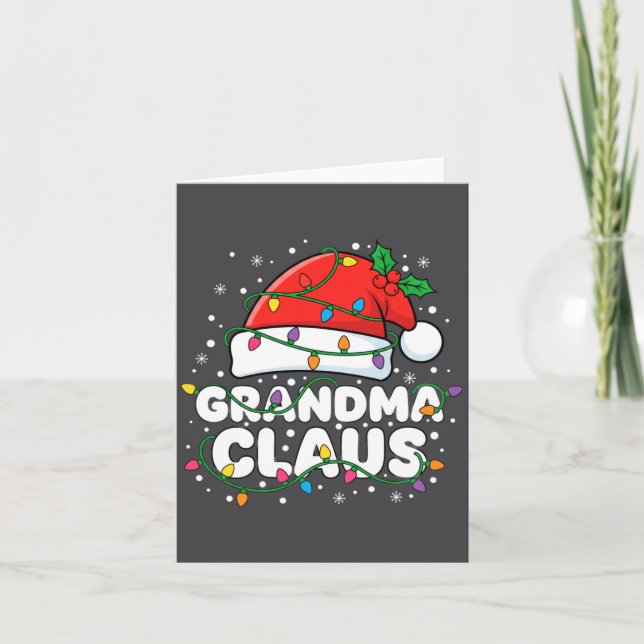 Tarjeta Christmas Grandma Claus Santa Hat Christmas Lights (Anverso)