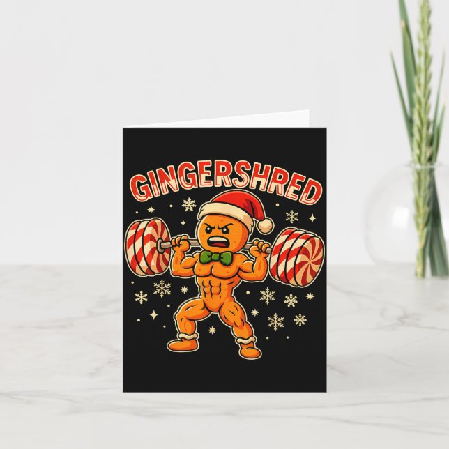 Tarjeta Christmas Gym Gingerbread Gingershred Xmas Workout (Anverso)