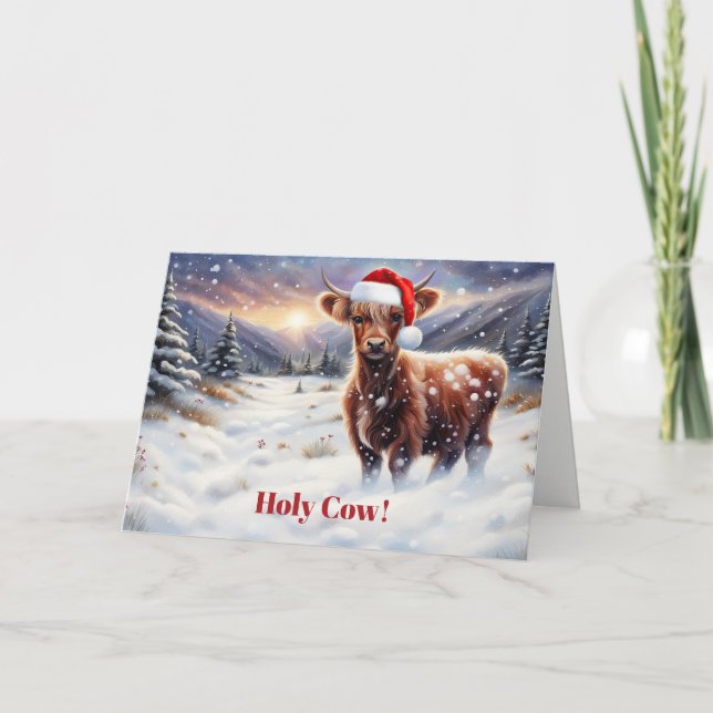 Tarjeta Christmas Happy Holidays Cute Highland Cow  (Anverso)