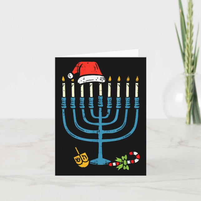Tarjeta Christmas Hat Menorah Jew Hanukkah Chanukah Men Wo (Anverso)