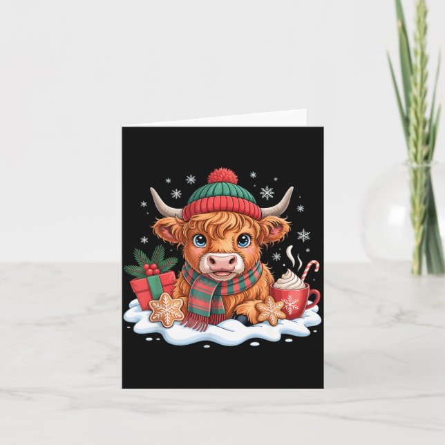Tarjeta Christmas Highland Cow Cute Heifer Cow Santa Hat M (Anverso)