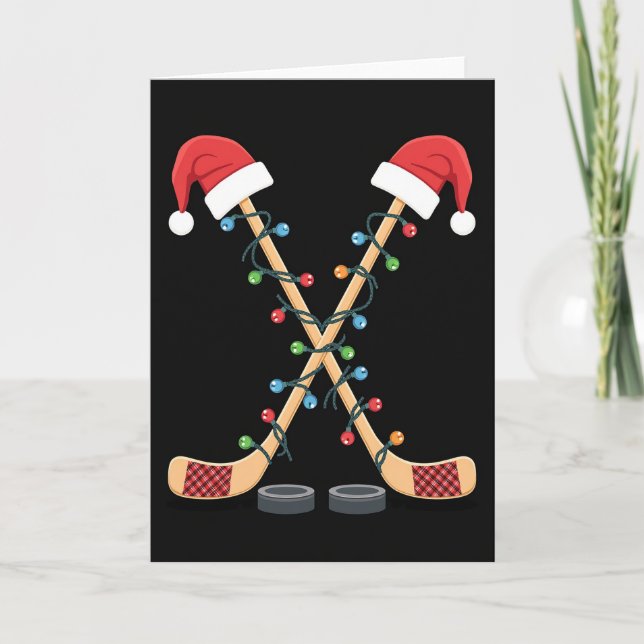 Tarjeta Christmas Hockey Santa Sticks (Anverso)