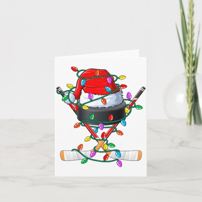 Tarjeta Christmas Hockey Xmas Santa Srts Hat Ball Kids B  (Anverso)