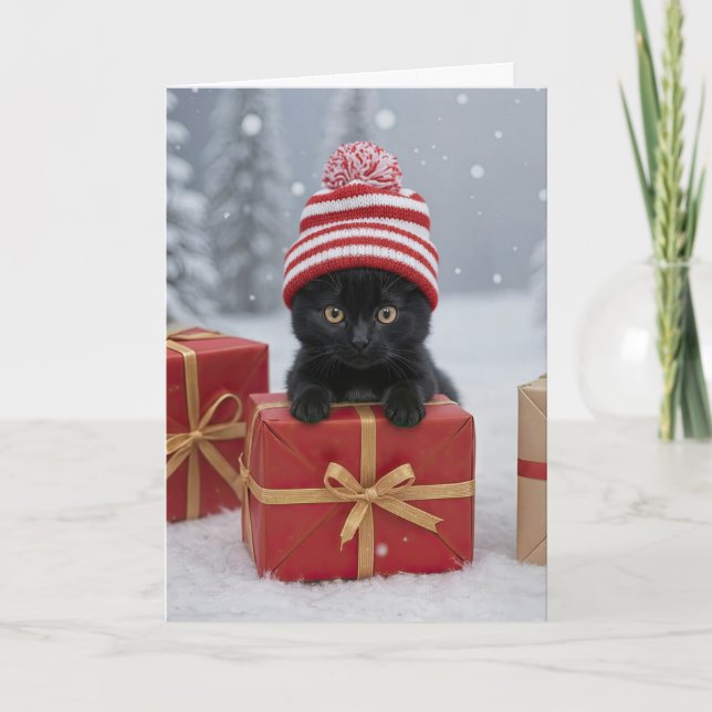 Tarjeta Christmas Holidays Cute and Funny Kitten (Anverso)