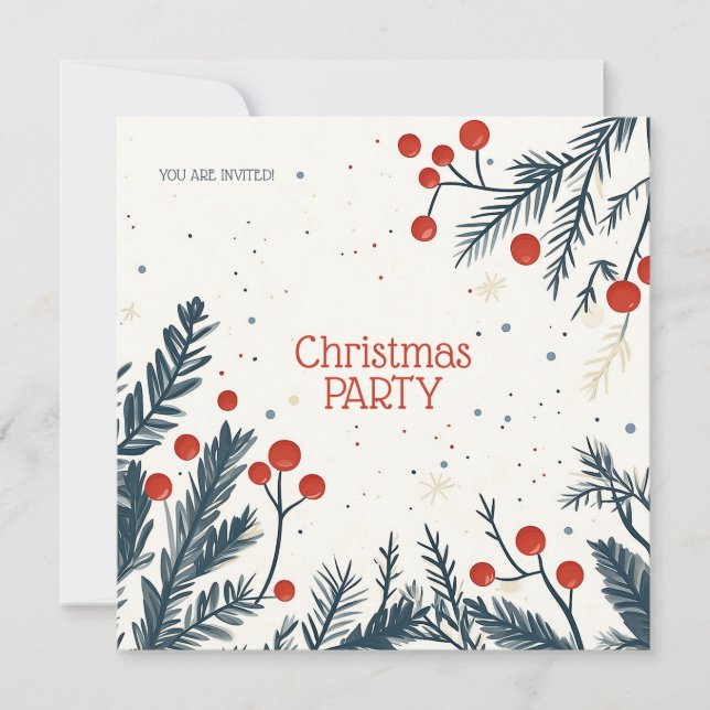 Tarjeta Christmas Holly Party Lunch and Gift Exchange (Anverso)